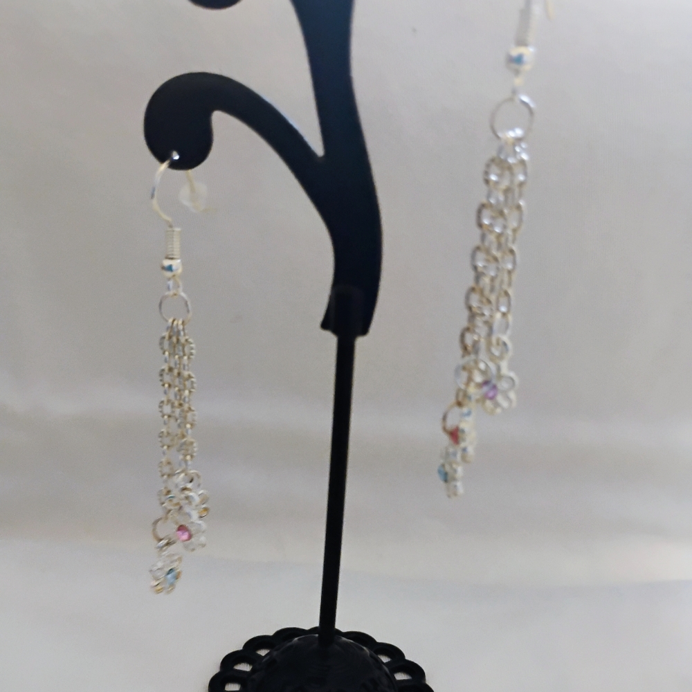 Hand Crafted Silver Multicolor Dangle Earrings
